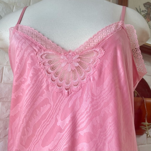 Vintage Designer Fernando Sanchez Pink Ornate Lace Detail Maxi Slip Dress Gown - Picture 6 of 15